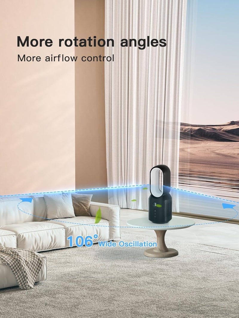 let'me 13 Inch Desk Fan, Small Bladeless Table Fan, 106° Oscillating Fan Touch Control with 3 Speeds and Night Light, Quiet Desk Fan for Personal, Office, Nightstand - Image 5